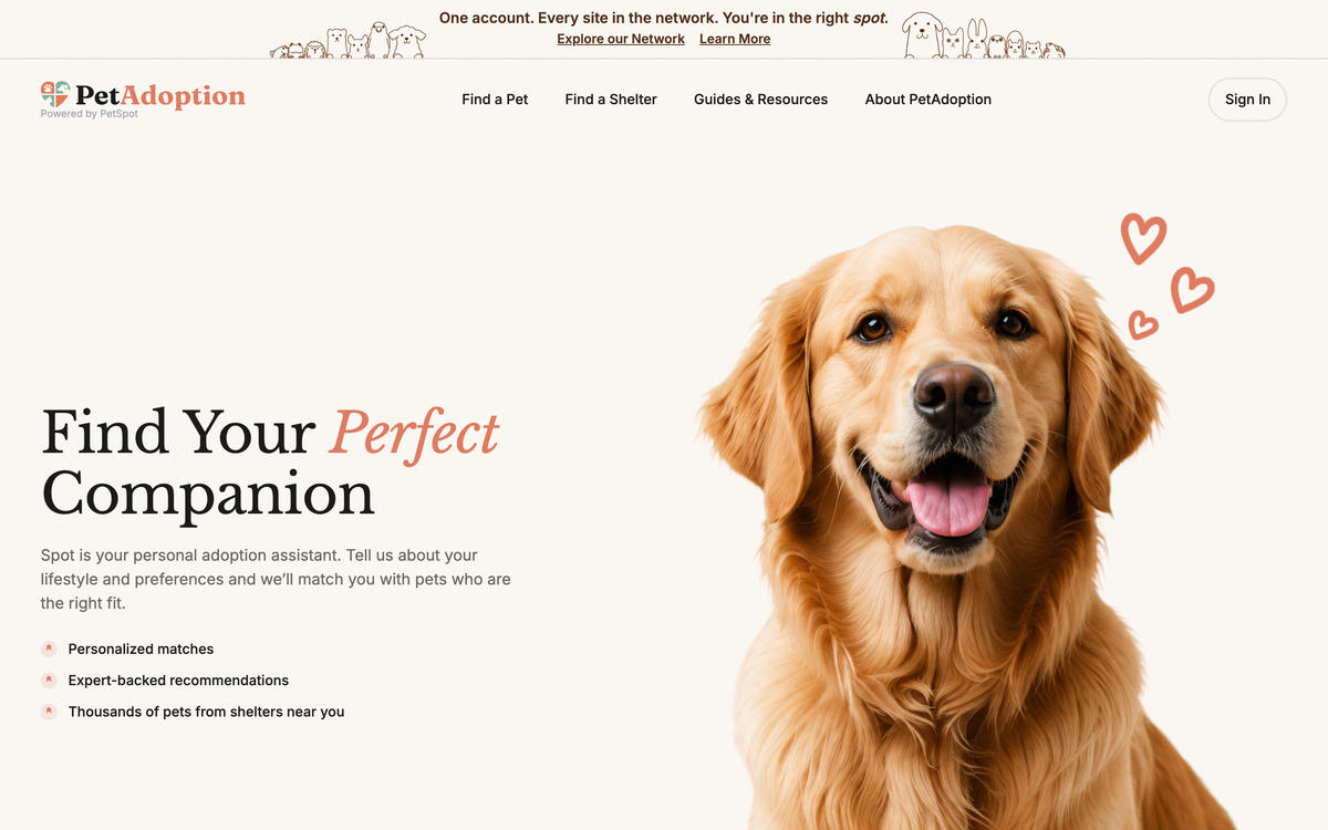 petadoption.ai — browse adoptable pets and match on temperament and household fit